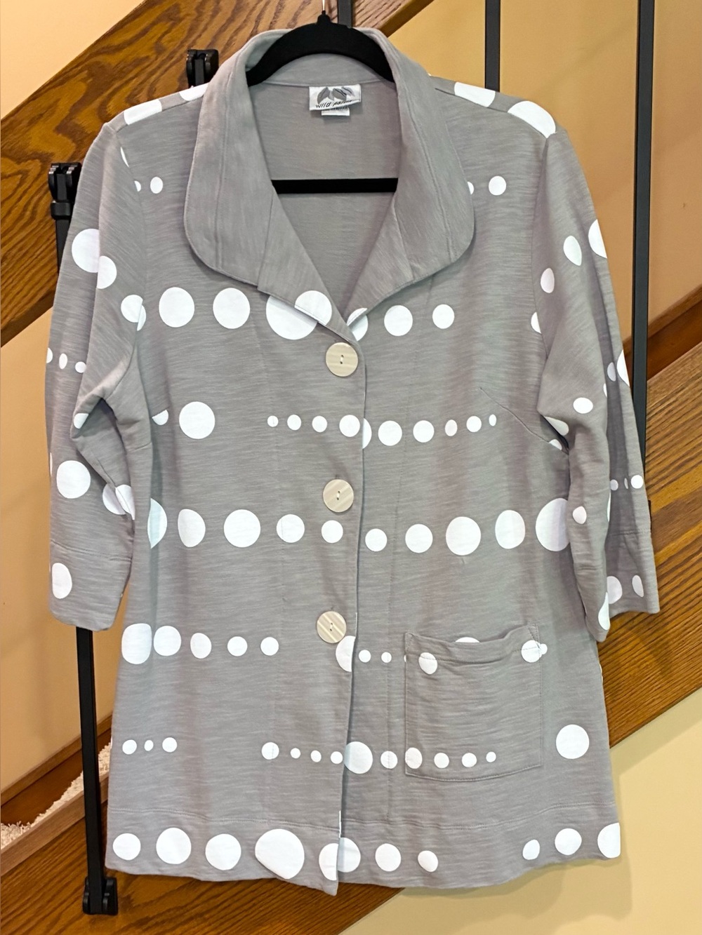 Wild Palms Jacket Blazer Mother Of Pearl Buttons Pocket Gray White SZ. Med